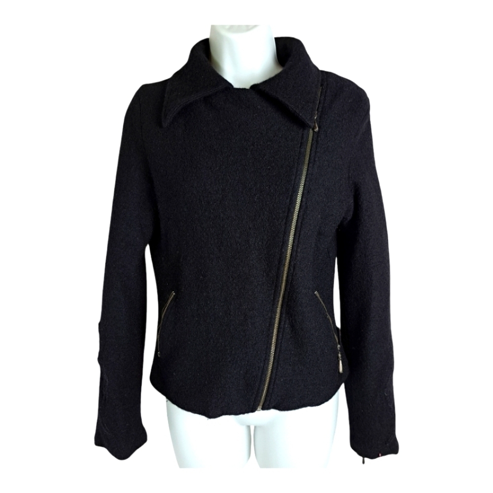 Harley Davidson Black‎ Wool Logo Moto Jacket Embroidered.